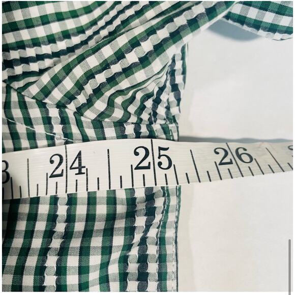 Quieti Mens XXL Plaid Button Down Shirt Fine Cotton Long Sleeve Green White - Picture 6 of 10